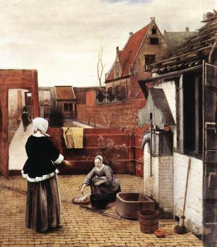 Pieter De Hooch : Woman and Maid in a Courtyard